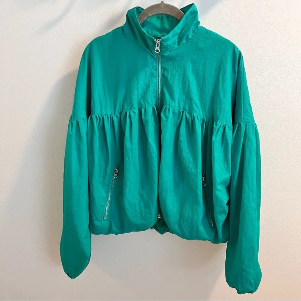Free People Teal Green Zip Front Windbreaker Jacket Size S